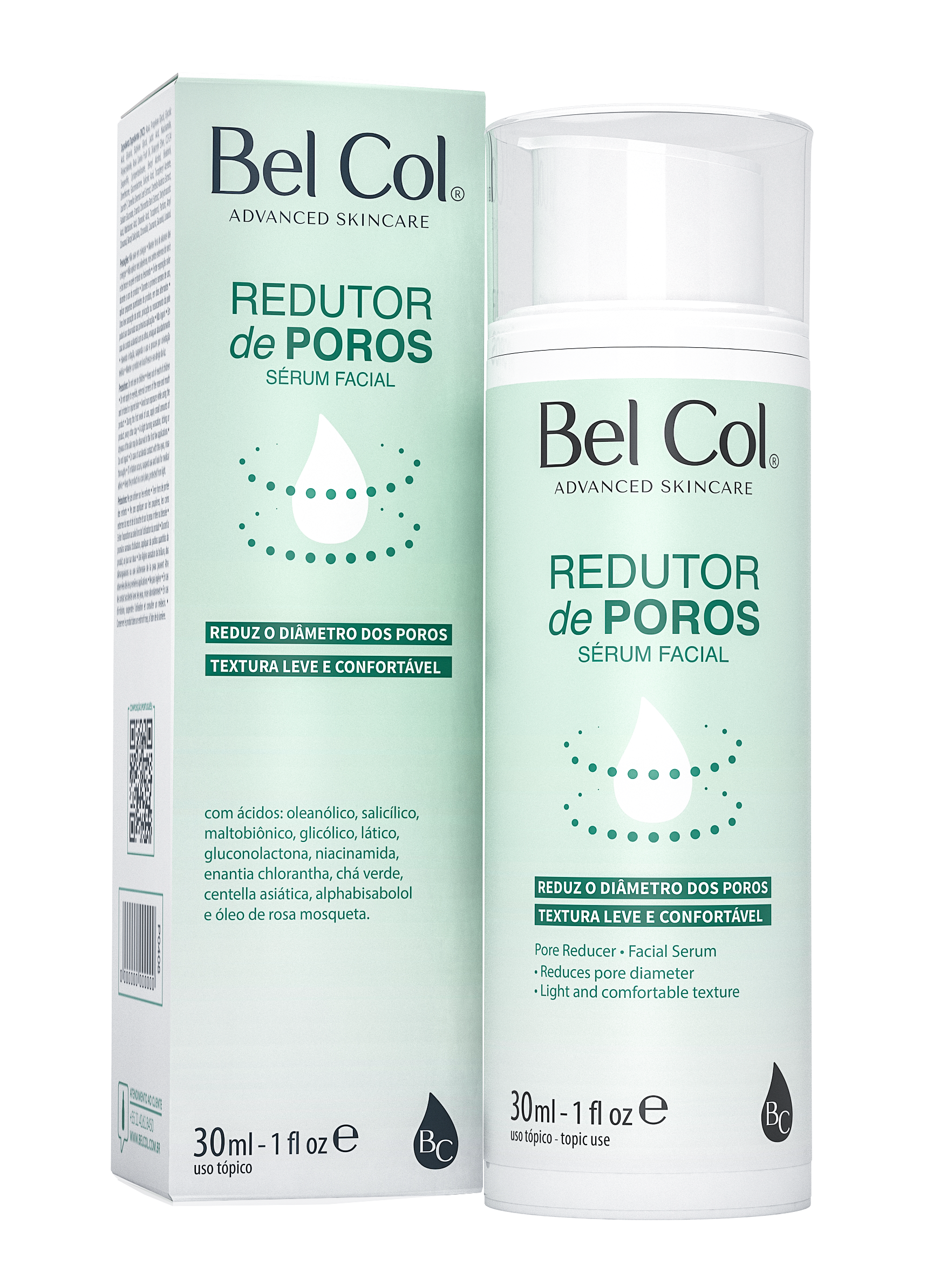 redutor_poros_caixa Pore Control facial serum 30ml  – Porenverkleinerung, gegen Unreinheiten BelCol