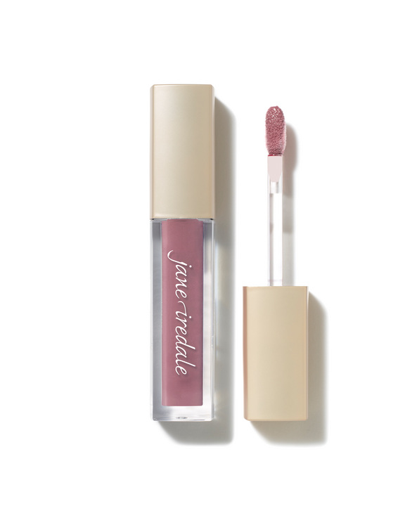 Lipgloss, Lippenfarbe, Pinkton, Glosspinsel, transparente Flasche