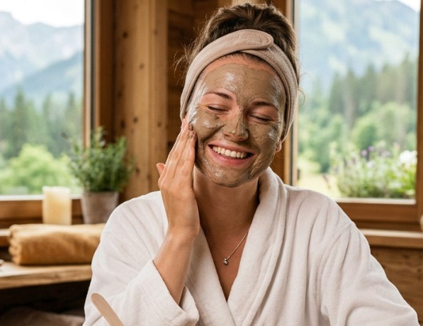 Gesichtsmaske, Schwarzmaske, Spa-Behandlung, Gesichtsmaske grün/grau, Entspannende Hautpflege