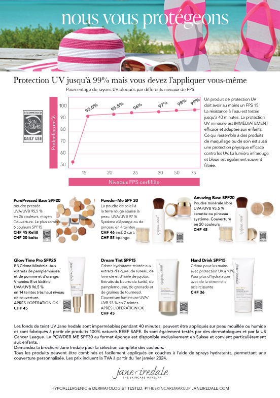 uv-flyer-FRANCAIS FRANCAIS UV Info avec les produits solaire Jane Iredale et autre fournisseurs SPF15-75 FRANCAIS