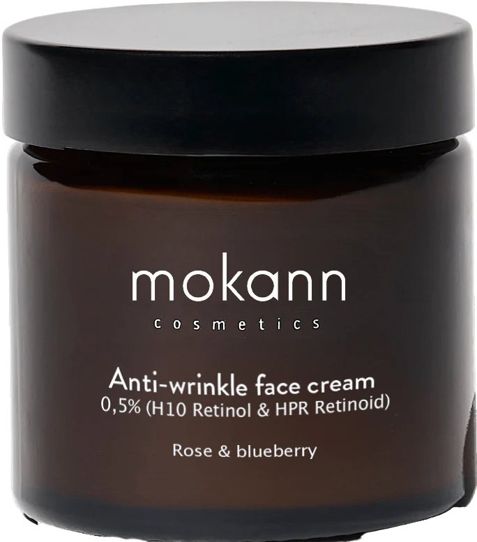 Anti-Wrinkle Face Cream 0.5% Retinol H10, Retinoid HPR ROSE & BLUEBERRY 60 ml straffende , Anti-ageingVitamin A,C,E Rose &Heidelbeere Tages+Nachtpflege MOKANN