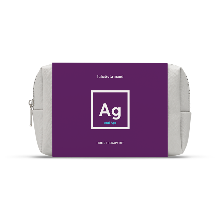 home therapy kit, cosmetic bag, purple packaging, Ag label, neutral gray bag