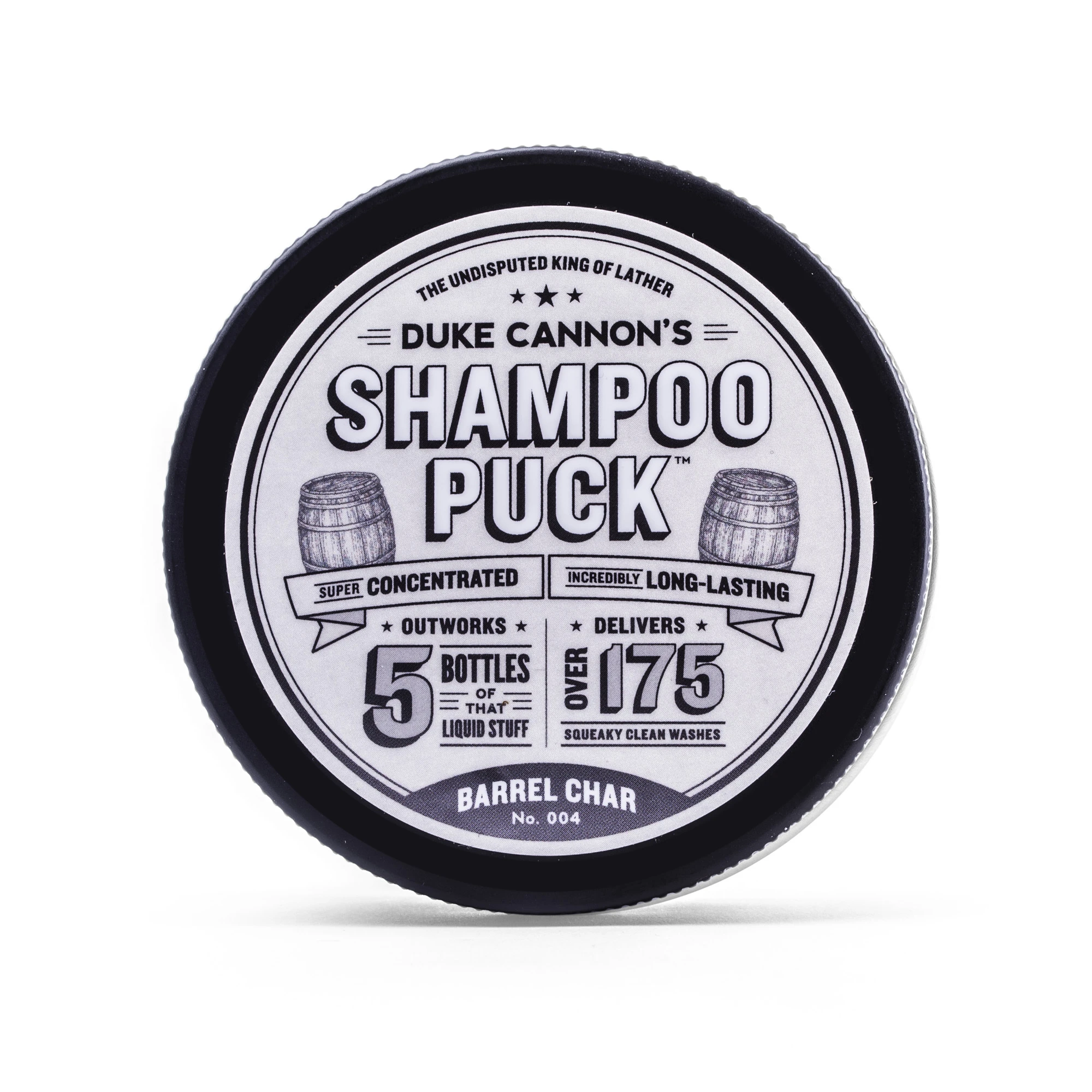 191031_ShampooPuck-BarrelChar-001_2048xFront wasserloses Shampoo Puck Barrel Char 127g Kohle bindet sofort Geruchspartikel DUKE CANNON