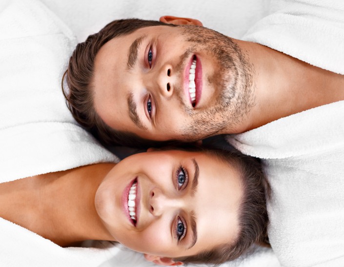 Paar, Bettwäsche, Herren, Damen, Lächelnd