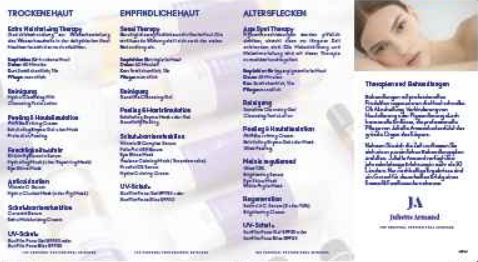 Faltprospekt Französisch Juliette Armand für Behandlungen / Traitements